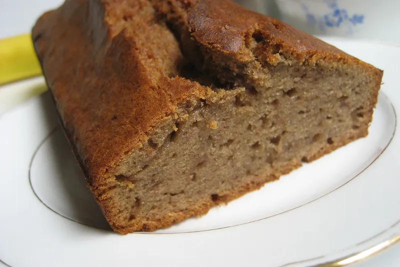 Banana sponge cake on a plate